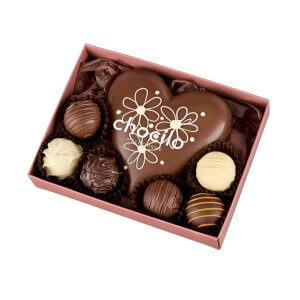 "Flower Design" Milk Chocolate Heart with 6 Assorted Truffles Gift Box - 110g
