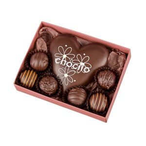 "Flower Design" Dark Chocolate Heart with 6 Dark Truffles Gift Box - 110g
